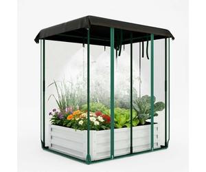 Kit de potager surélevé 3-en-1 - Bac à plantes en métal 60 x 60 x 30 cm - Filet d'ombrage - Filet anti-insectes - Arrosage goutte à goutte - Auto-irrigué