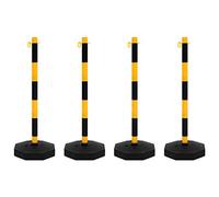 Kit de poteau de chaîne avec chaîne en plastique de 10 m, 4 poteaux en polyéthylène, 90 cm de haut, jaune-noir, avec socle remplible, pour barrière de parking, chantier, sécurité routière