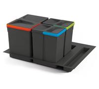 Emuca Poubelles pour tiroir – Kit Recycle avec base Lot de 3 15 L + 2×7 L Transparent
