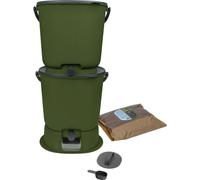 Kit de poubelles à déchets organiques Skaza Bokashi Essential pour la cuisine (2 x 15,3 litres) + socle - Poubelles de compostage pour la cuisine et le jardin en plastique recyclé - Kit de démarrage +