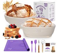 Kit de préparation de pain au levain, comprenant des paniers de fermentation, une spatule à pâte et un couteau à pain