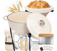 Kit de préparation de pain comprenant : une cocotte en fonte de 4,6 litres, diamètre 26 cm, une cocotte émaillée pour pain avec couvercle, un panier de fermentation de 23 cm et un kit de démarrage de