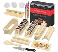 Kit de préparation de sushis - Coffret de luxe, 20 pièces - Contient un tapis de roulage et des moules pour former les sushis - Beige