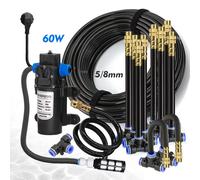 Kit de pulvérisation de tuyau PE pour jardin, 5/8mm, avec pompe auto-amorçante 60W, buse universelle en laiton de 20cm, système d'arrosage par brumisation pour plantes de gazébo D-15M kit-60W Pump
