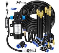 Kit de pulvérisation pour jardin avec tuyau PE 5/8 mm, pompe auto-amorçante 60 W, buse universelle en laiton de 20 cm, système d'arrosage par brumisation pour plantes de gazebo E-10M kit-60W Pump