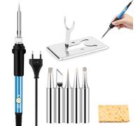Kit de Pyrogravure, Pyrograveur sur Bois, Stylo de Pyrogravure sur Bois, 60W Température Réglable, avec 5 Pointes, Fer à souder Electrique, Support pour Souder, pour Réparations électriques
