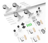 Kit de quincaillerie for porte grange coulissante 1,5 à 2,4 m (5 8 pi) for double en bois, rail T acier inoxydable (non inclus) Doux et silencieux(6.6FT(201CM))