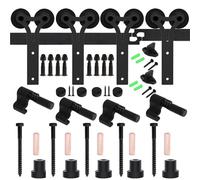 Kit de quincaillerie for porte grange coulissante robuste, installation facile et silencieuse, compatible avec les cintres en Y for portes doubles, noir Doux et silencieux(5FT-152CM)