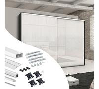 Kit de quincaillerie pour armoire à 2 portes coulissantes avec fermeture souple Placard 74 - Modèle de poignée Sharp - épaisseur 19mm - panneaux non inclus - Peint en blanc