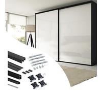 Kit de quincaillerie pour armoire à 2 portes coulissantes avec fermeture souple Placard 74 - Modèle de poignée Sharp - épaisseur 19mm - panneaux non inclus - Peint en Noir