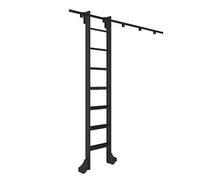 Kit de quincaillerie pour échelle de bibliothèque coulissante - Rail en acier noir de 3 m avec roulettes au sol - Système mobile complet (sans échelle incluse) pour un mouvement fluide et une