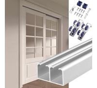 Kit de quincaillerie pour porte coulissante, porte de dérivation pour 2 portes - Système de rails de placard coulissants facile à installer, finition argentée, 150 cm - Idéal pour l'organisation de la