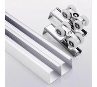 Kit de quincaillerie pour Rail de Porte coulissante Double - Système de Porte de Placard à galandage pour Portes de 3/4" à 1", Comprend Un Guide au Sol et des roulettes, Montage en Haut, ARG