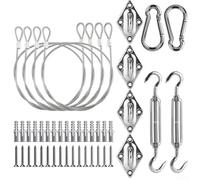 Kit de quincaillerie robuste en acier inoxydable pour voile d'ombrage 44 pièces avec tendeurs réglables et câble métallique pour installation triangulaire rectangulaire carrée terrasse