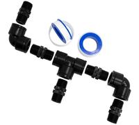 Kit de raccordement comprenant : un coude à 3 voies de 1/2", 5 raccords droits identiques, 1 coude en T, et 2 coudes à 90°