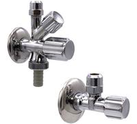 Kit de raccordement Ibenzoa® comprenant un robinet d'angle combiné auto-étanche et un robinet d'angle – sortie murale 1/2", raccord appareil 3/4", sortie 3/8", raccord à coller de 10 mm, avec rosaces