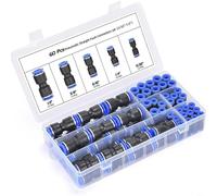 Kit de raccords d'air comprimé 4/6/8/10/12 mm pour atelier | Design push-in, pas de joint nécessaire, installation facile, assortiment de 60 pièces, couverture de 4 à 12 mm