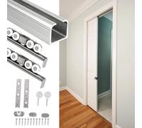 Kit de Rail pour Porte coulissante à Montage supérieur - Rail en Aluminium avec roulettes Doubles silencieuses, quincaillerie de Remplacement sur Mesure pour Porte escamotable (Argent, 140 c