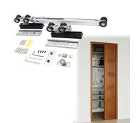 Kit de Rail pour Porte coulissante - Quincaillerie pour Porte escamotable de 142 cm avec système d'amortisseur de Fermeture Douce et de roulettes pour Un Fonctionnement en Douceur, Ouverture