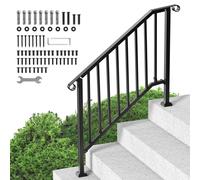Kit de rampe pour escaliers extérieurs, pour 3 à 4 marches, en acier, de couleur noire