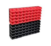 vidaXL Kit de 96 bacs de rangement avec plaques murales, plastique, 2 kg/boîte, rouge/noir