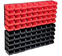 vidaXL Kit de 96 bacs de rangement avec plaques murales, plastique, 2 kg/boîte, rouge/noir