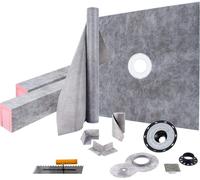 Kit de rebord de douche, rebord de douche étanche de 121,9 x 121,9 cm avec bride centrale de collage en ABS de 10,2 cm, grille en acier inoxydable de 10,2 cm, 2 rebords de douche découpables et truell