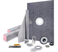 Kit de rebord de douche, rebord de douche étanche en ABS de 38 po x 60 po avec bride de fixation centrale en ABS de 4 po, grille en acier inoxydable de 4 po et truelle, rebord de douche découpable, re