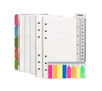 Kit de recharge de papier ligné pour agenda Filofax - 100 feuilles lignées, 5 intercalaires + 3 poches en PVC + 160 onglets colorés + 1 outil de recherche de pages rapide 9,5 x 17,1 cm