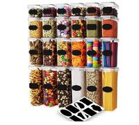 Kit de récipients de stockage de pâtes scellés 12/18/24/48 pièces Grand pot en plastique avec étiquettes pour farine, sucre, nouilles et aliments secs - fournitures de stockage d'organisation de garde