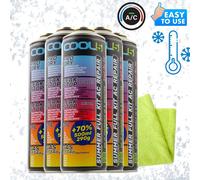 Kit de réfrigérant pour climatiseurs, comprenant 5 flacons de Cool5 R134a (remplacement) et un chiffon en microfibre