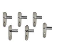 Kit de rénovation I Ferrure de porte, plaque longue, en acier inoxydable poli/satiné laqué brillant pour 5 portes de chambre avec trou de serrure à clé et 1 porte de WC de salle de bain, poignée de