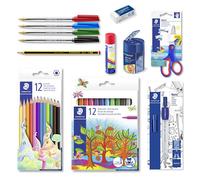 Kit de rentrée des classes - Staedtler - Ciseaux - Crayons - Feutres - Colle - Gomme - Stylos - Compas - Taille-crayon