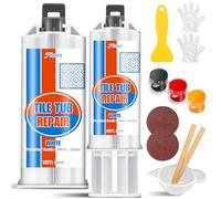 Kit de Réparation Carrelage, Receveur de Douche Résine & Baignoire/Évier 100ml - Repare Fissures, Rayures, Trous - Adapté pour Résine, Céramique/Porcelaine, Acrylique - Blanc + Couleur Assortie
