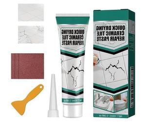 Kit de réparation de carrelage blanc Pâte de réparation céramique Kit de réparation de baignoire 100g Kit de réparation d'émail résistant à l'eau et aux fuites Kit de réparation de lavabo en céramique