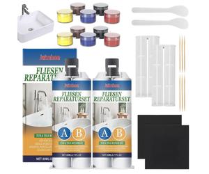 Kit de réparation de carrelage, lot de 2, pour carrelage en céramique, 80 ml, résine époxy, idéal pour salle de bain et cuisine
