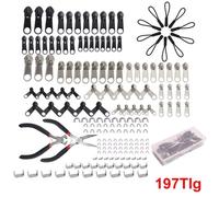 Kit de réparation de fermetures éclair - Ensemble de pièces de rechange universel - 197 pièces - Pour les tailles 3/5/8 - Fermetures et curseurs amovibles - Acier inoxydable