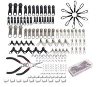 Kit de réparation de fermetures éclair - Ensemble d'outils - 197 pièces - Curseur de rechange - Attaches en forme de U - Curseur pour coffres - Pince pour les butées supérieures - Acier inoxydable