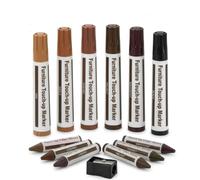 Kit de Réparation de Meubles 13 Pièces avec 6 Marqueurs pour Bois, 6 Bâtons de Cire et Taille-crayon, Solution Complète contre les Taches et Rayures