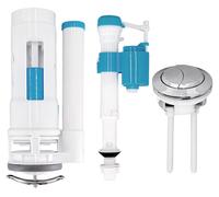 Kit de réparation pour mécanisme de chasse d'eau de WC, comprenant un clapet de vidange de 28 cm et un double bouton-poussoir