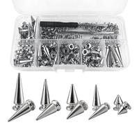 Kit de rivets cônes métalliques, 70 pièces, rivets à vis argentés, fournitures de création cuir avec outil d'installation, plusieurs tailles pour sacs, ceintures, vêtements, déco style punk rock
