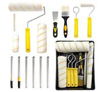 Kit de rouleau de peinture avec rallonge - 15 rouleaux de peinture de 22,9 cm et 10,2 cm - Ensemble de rouleaux de peinture avec pinceaux, grattoir et support de lavage - Rouleau de peinture pour la