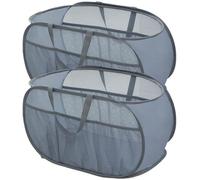 Kit de sac à linge compact avec double compartiment, 36 x 36 x 58 cm, sac à linge de voyage avec support, trousse de toilette de voyage, pour la chambre d'enfant, la tente et les aventures (gris, sac