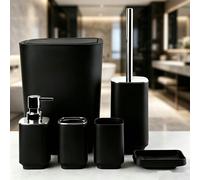 Kit de salle de bain, ensemble d'accessoires de salle de bain, ensemble de produits de toilette carrés électrolytés, comprenant une brosse de toilette, une poubelle, un porte-brosse à dents, un gobele