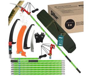 Kit de sécateur télescopique Sillar 8 m avec sécateur à câble + 3 lames de scie – Scie d'élagage de jardin