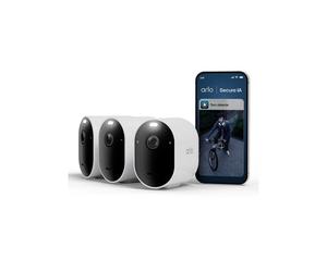 Kit de sécurité extérieur ARLO Pro 6 2K+ HDR à 3 caméras Blanc, vision nocturne couleur, détection IA, suivi auto 12x, champ 160°
