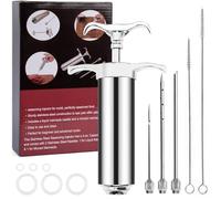Kit de seringue à viande en acier inoxydable avec 3 aiguilles à marinade, Seringue d'Injection d'Aliments de Cuisine en Acier Inoxydable pour Cuisson de Dinde