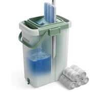 Kit de serpillère en seau - pour le nettoyage des sols, comprenant une serpillère et 5 tampons de nettoyage en microfibre