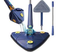 Kit de serpillère triangulaire, pivotant à 360°, comprenant 6 pièces de rechange, manche télescopique, couleur bleue
