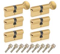 Kit de serrure : 4 cylindres de sécurité Euro et 2 cylindres à bouton, 60 mm, en laiton